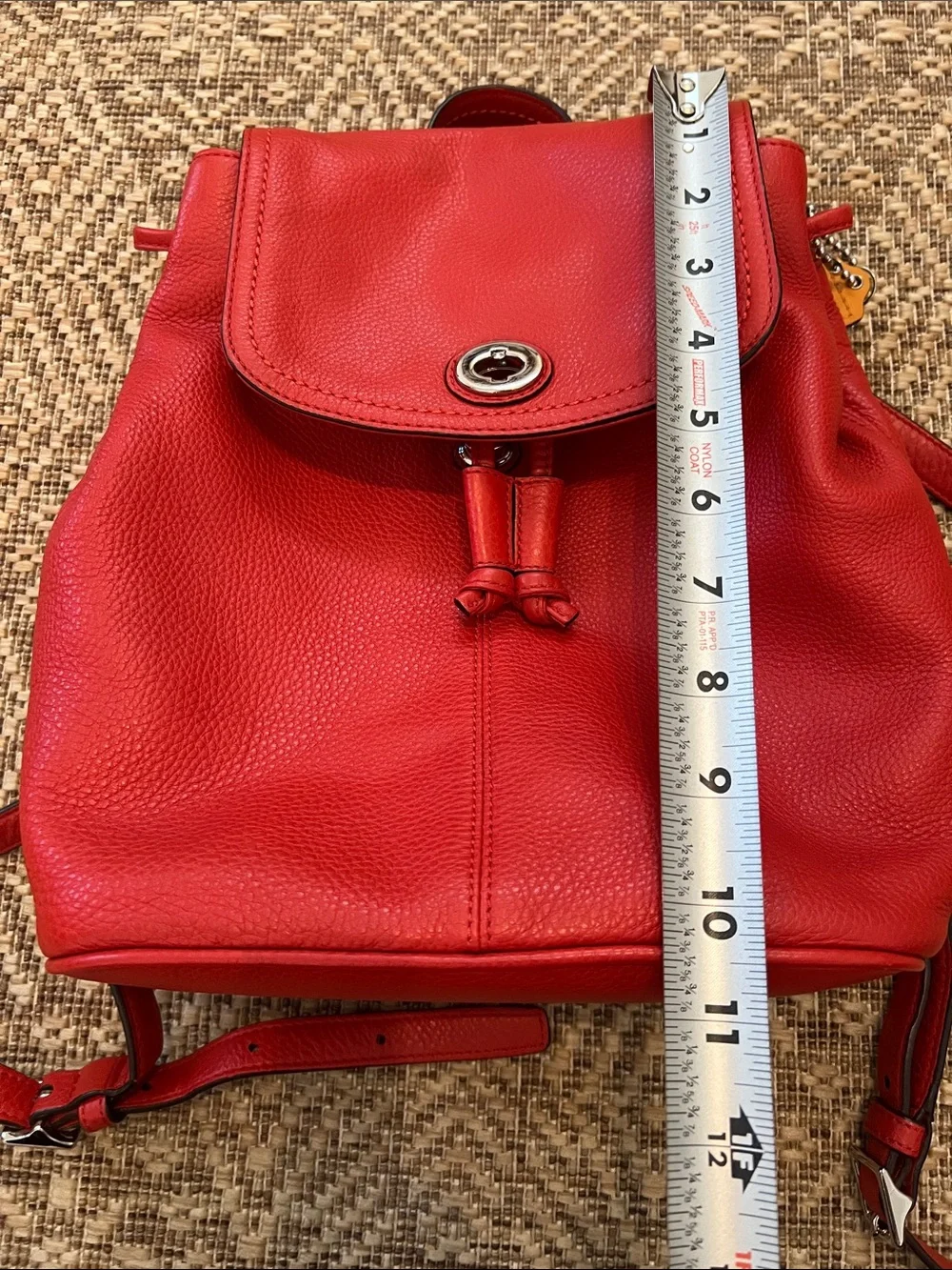 Coach Bright Red Pebbled Leather Mini Backpack with Turn-Lock Flap - Picture 8 of 10